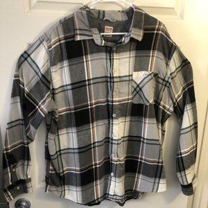 Mossimo Supply Long Sleeve Black & Gray Plaid Flannel Button Down Shirt Size 2XL